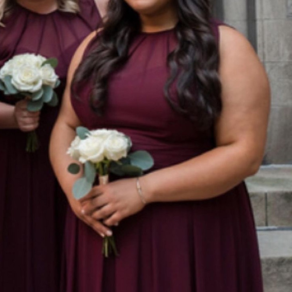 Bill Levkoff wine bridesmaid dress